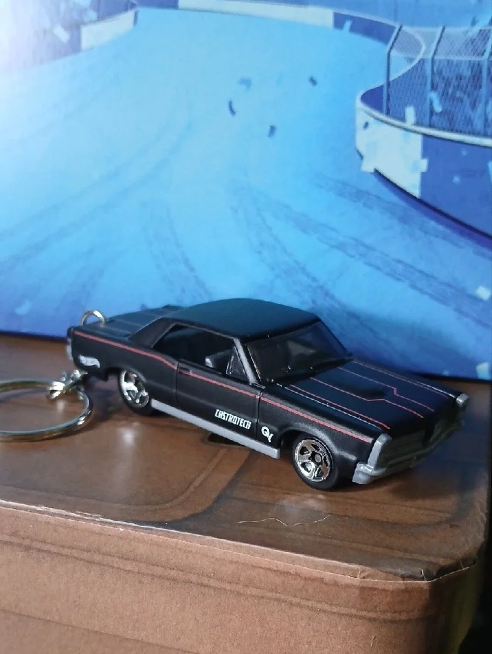 Black Diecast 66 Pontiac GTO Keychain Car with Red Stripes